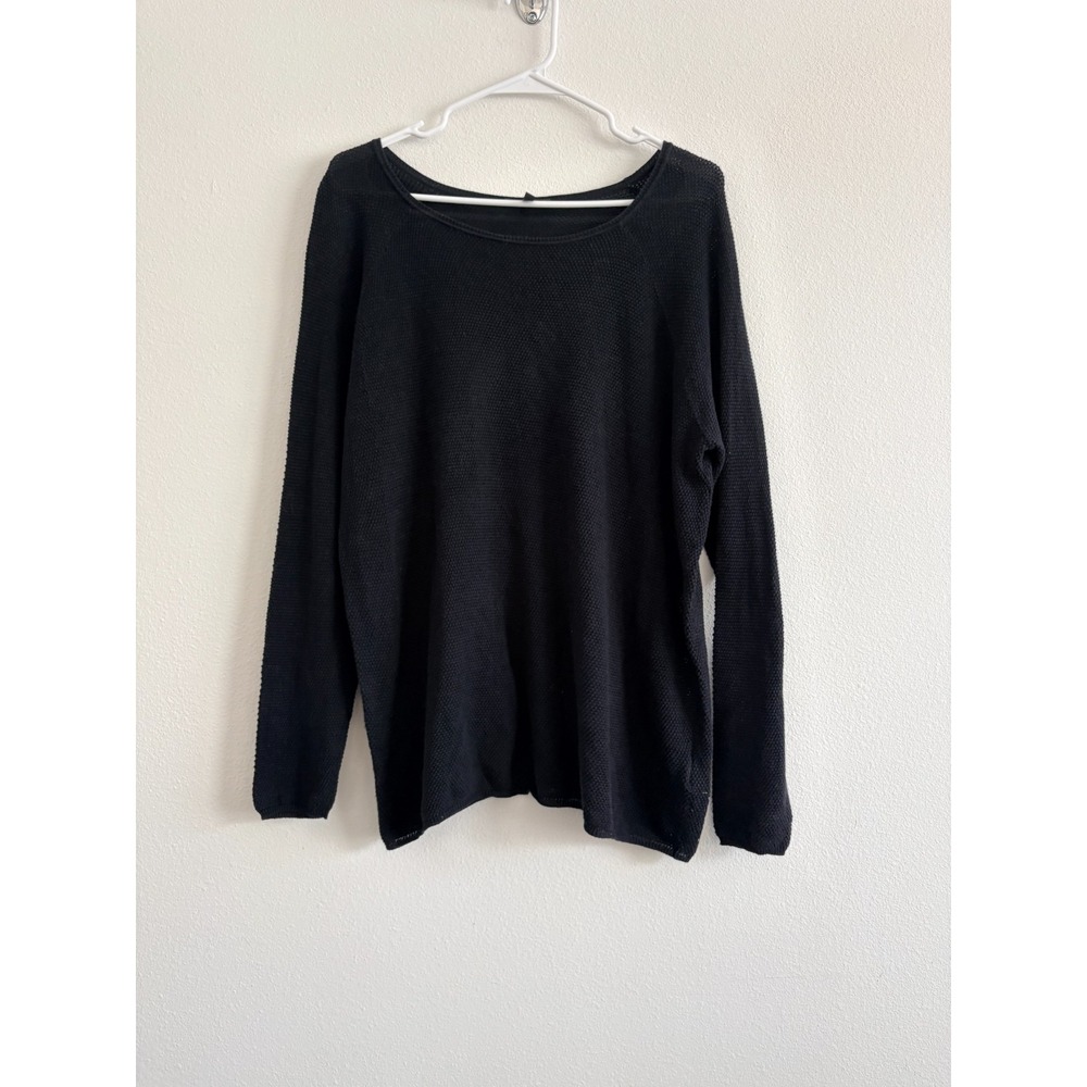 Oska Sweater Women 1/S  Black Cotton Waffle Pullover Cabincore Academia Thermal